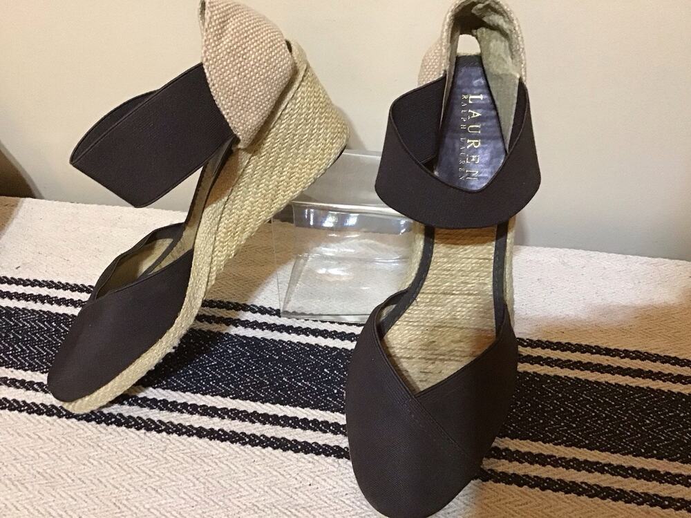 Ralph Lauren Women's 8.5B Brown Charla Wedge Sandals Jute-Wrapped LRL Classic